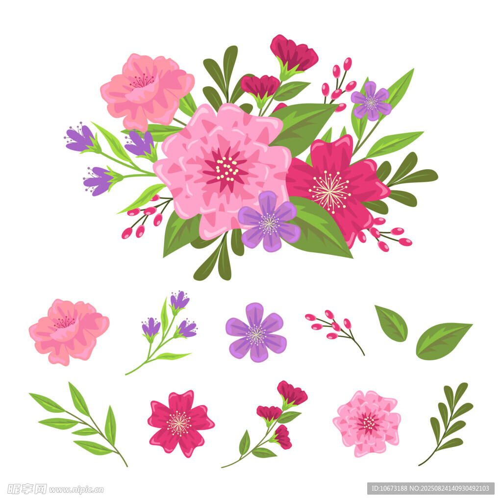 多彩花卉圖案元素集合