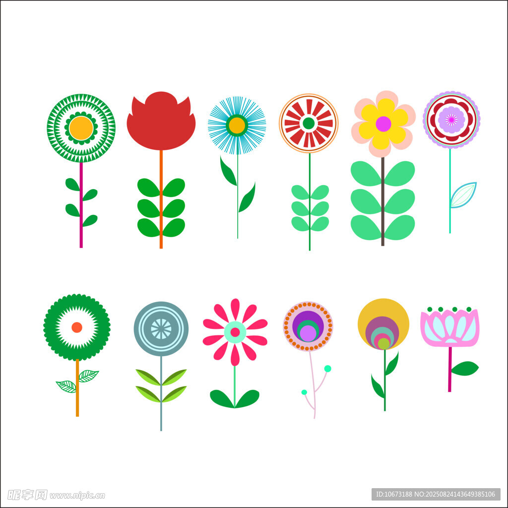 多彩可愛花朵插畫集合