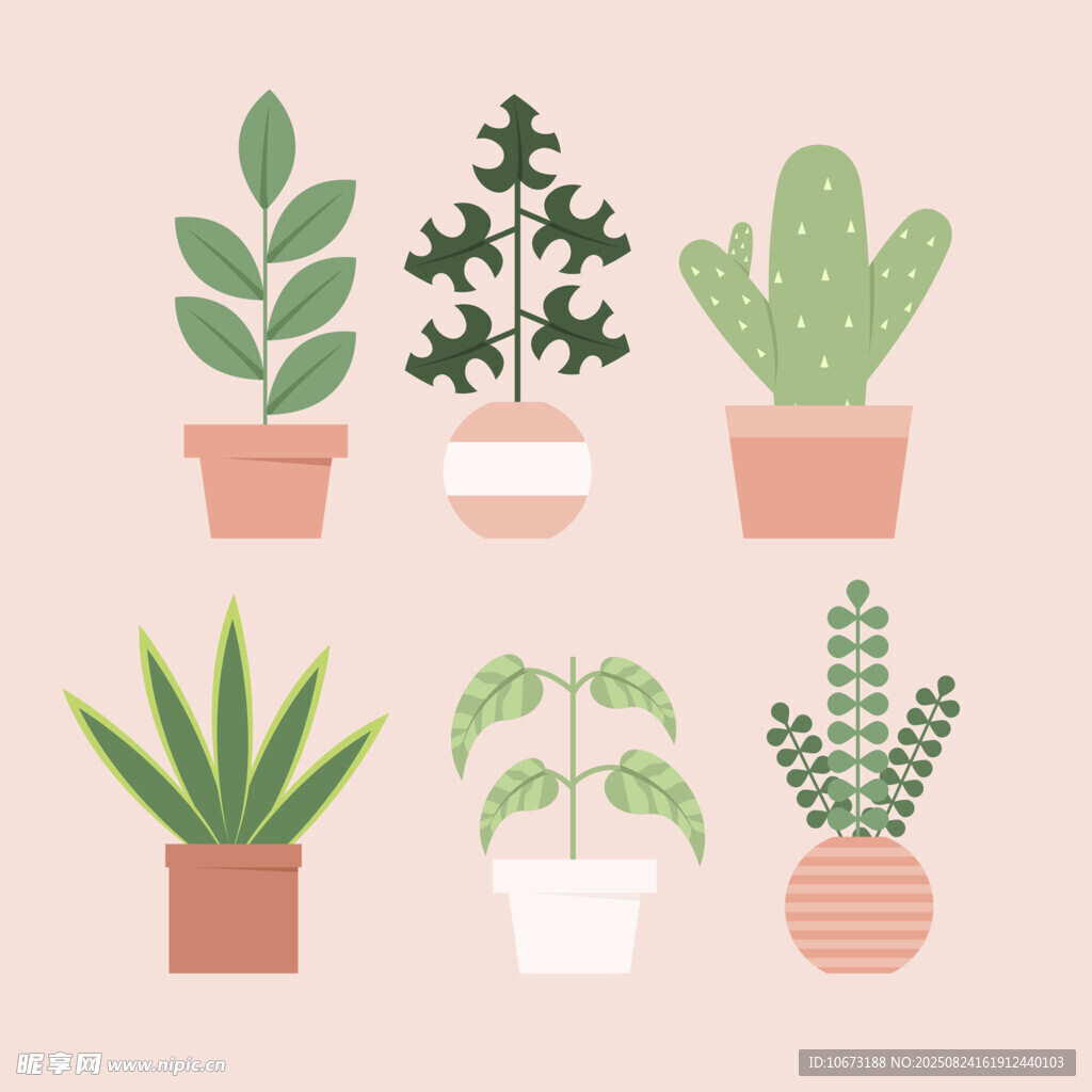 可愛盆栽植物插畫集合