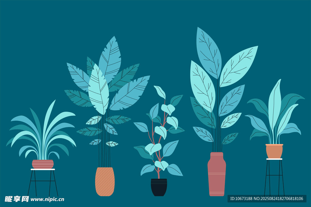 清新盆栽植物插畫