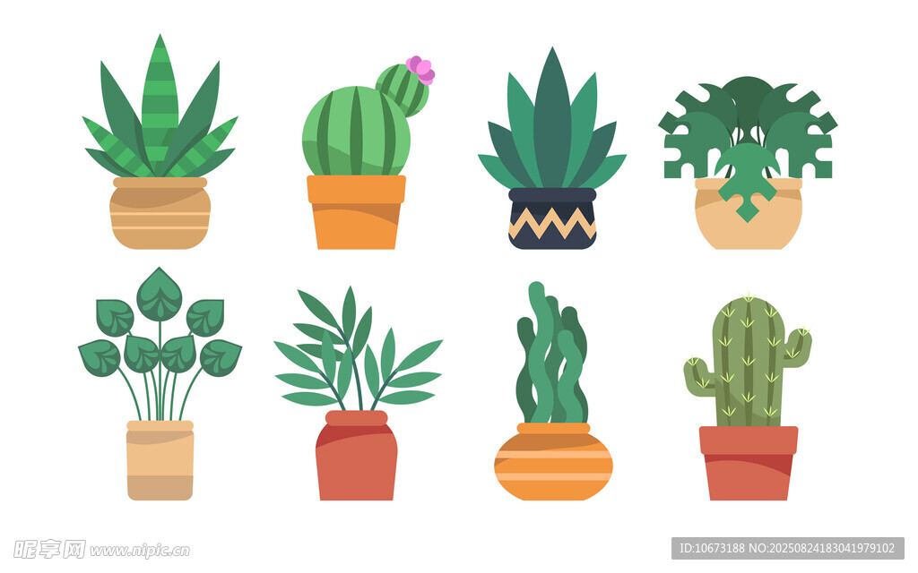 多樣盆栽植物插畫
