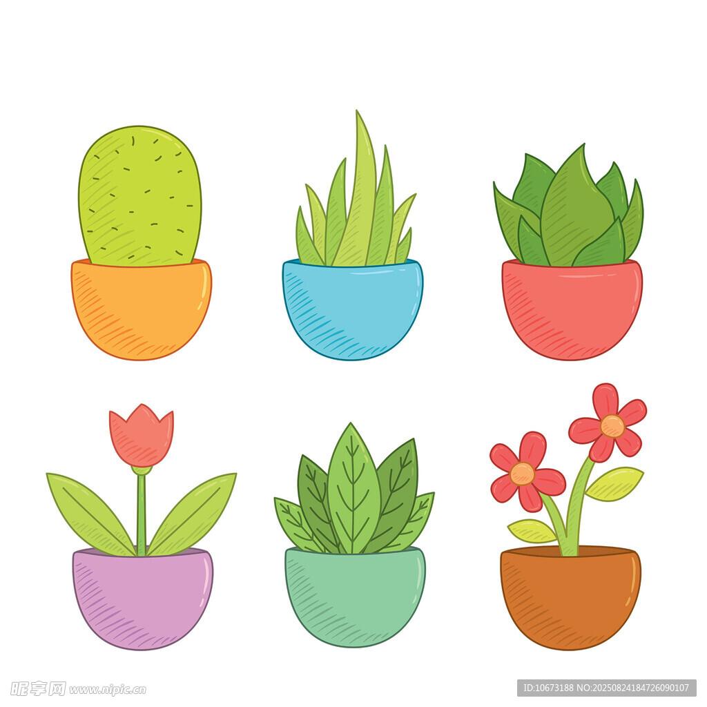多彩盆栽植物插畫(huà)