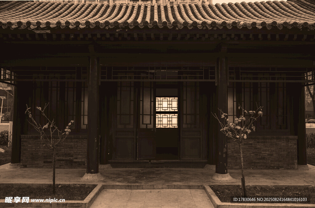 中式傳統(tǒng)古建筑庭院一角