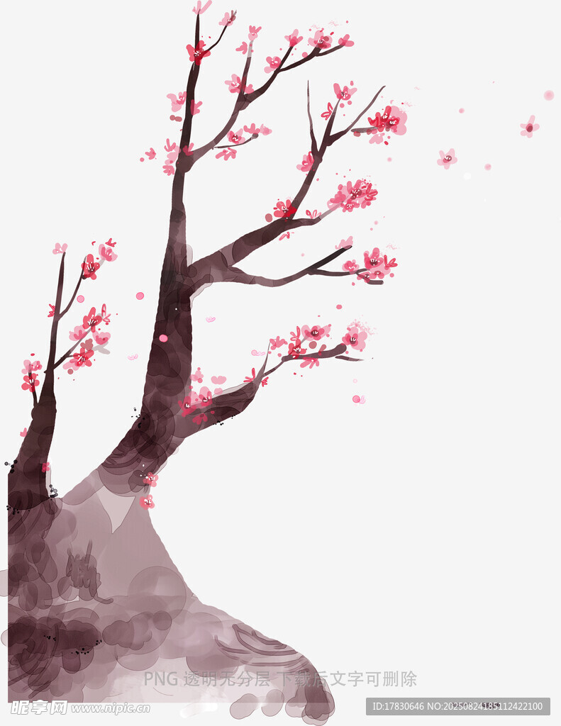 水墨風(fēng)綻放的紅梅樹