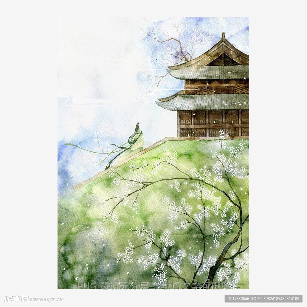 春日古塔旁盛開(kāi)的繁花