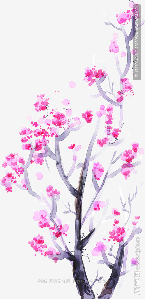 水墨風(fēng)綻放的粉色花枝