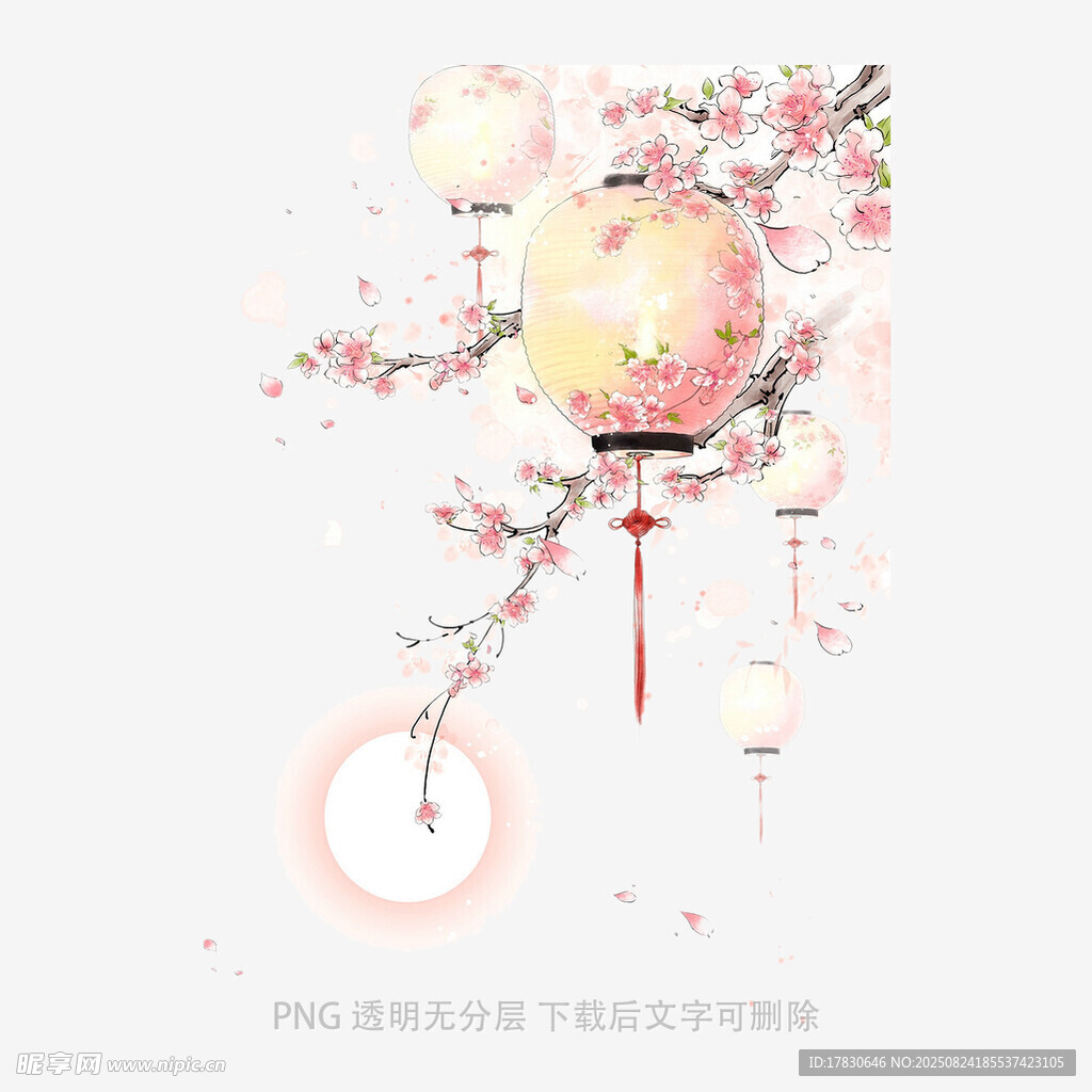 古風桃花燈籠唯美插畫