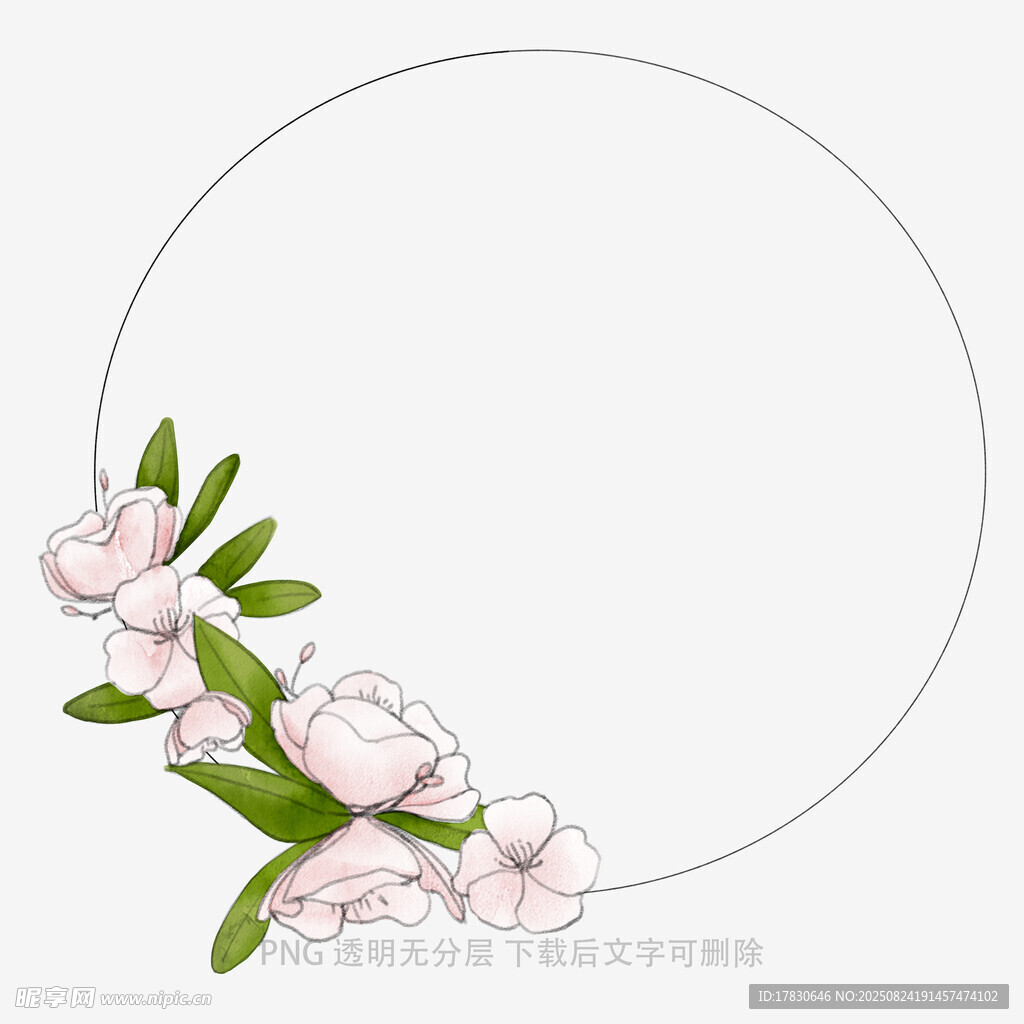 圓形邊框中的清新花卉元素