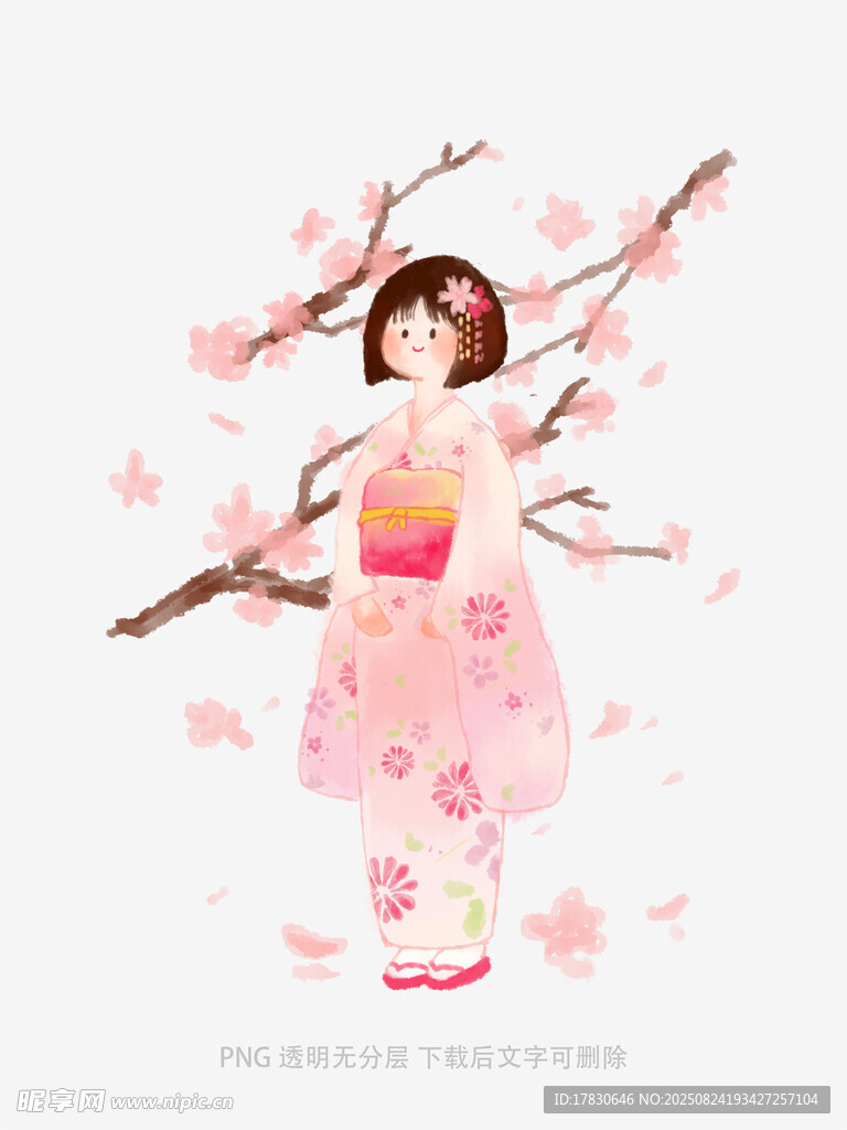 身著粉裙的桃花少女