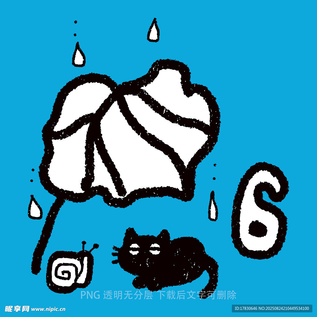 黑貓躲在荷葉下避雨