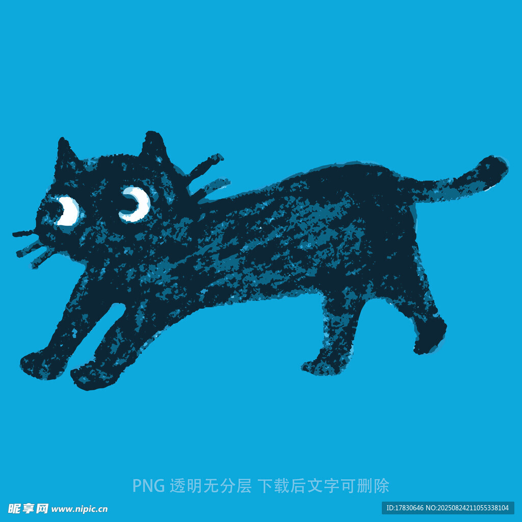 藍色背景上行走的黑貓