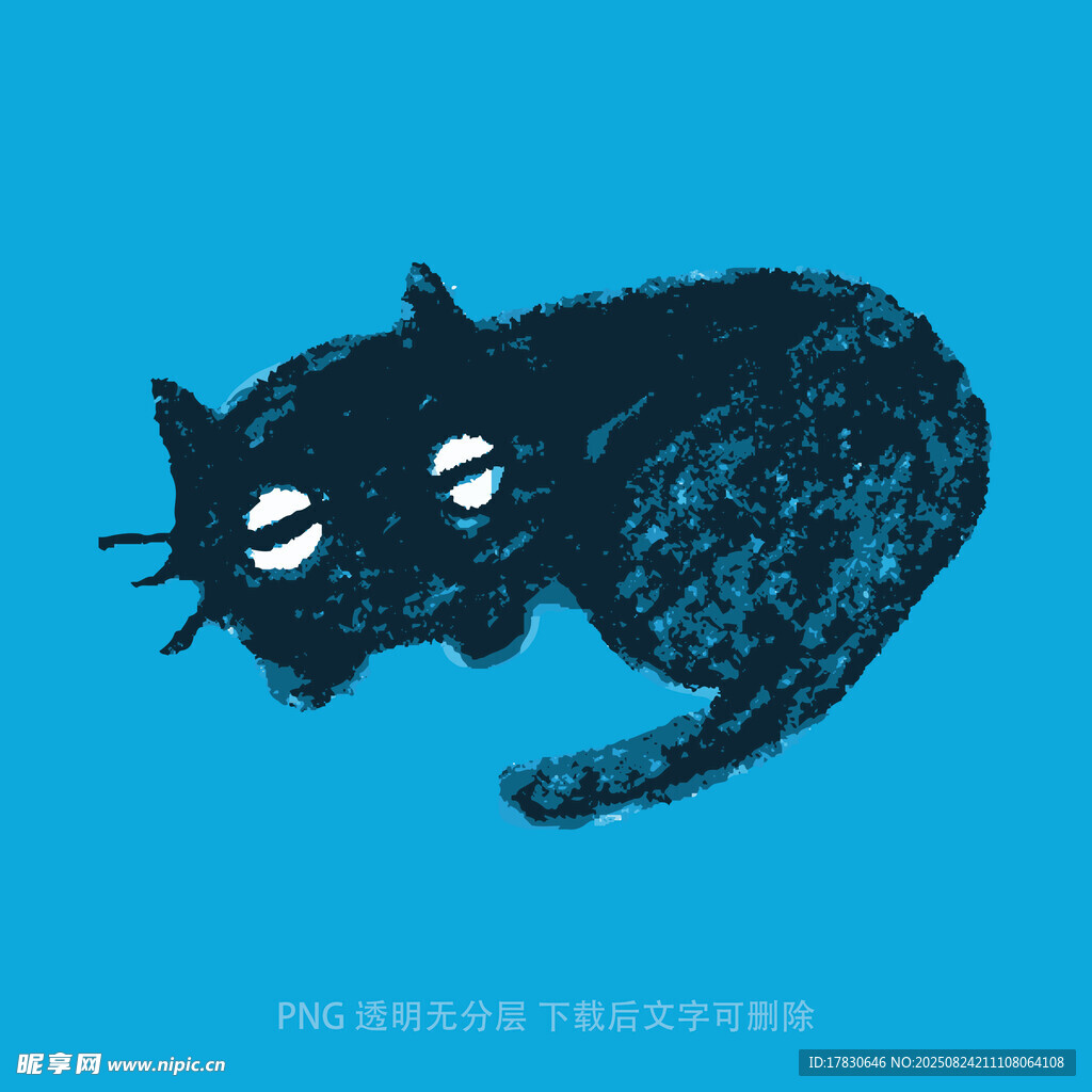 藍(lán)色背景上的黑貓插畫(huà)