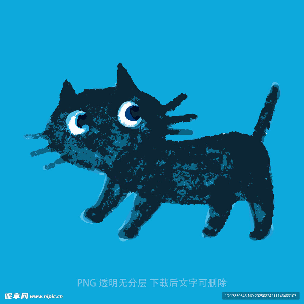藍(lán)色背景上的卡通黑貓