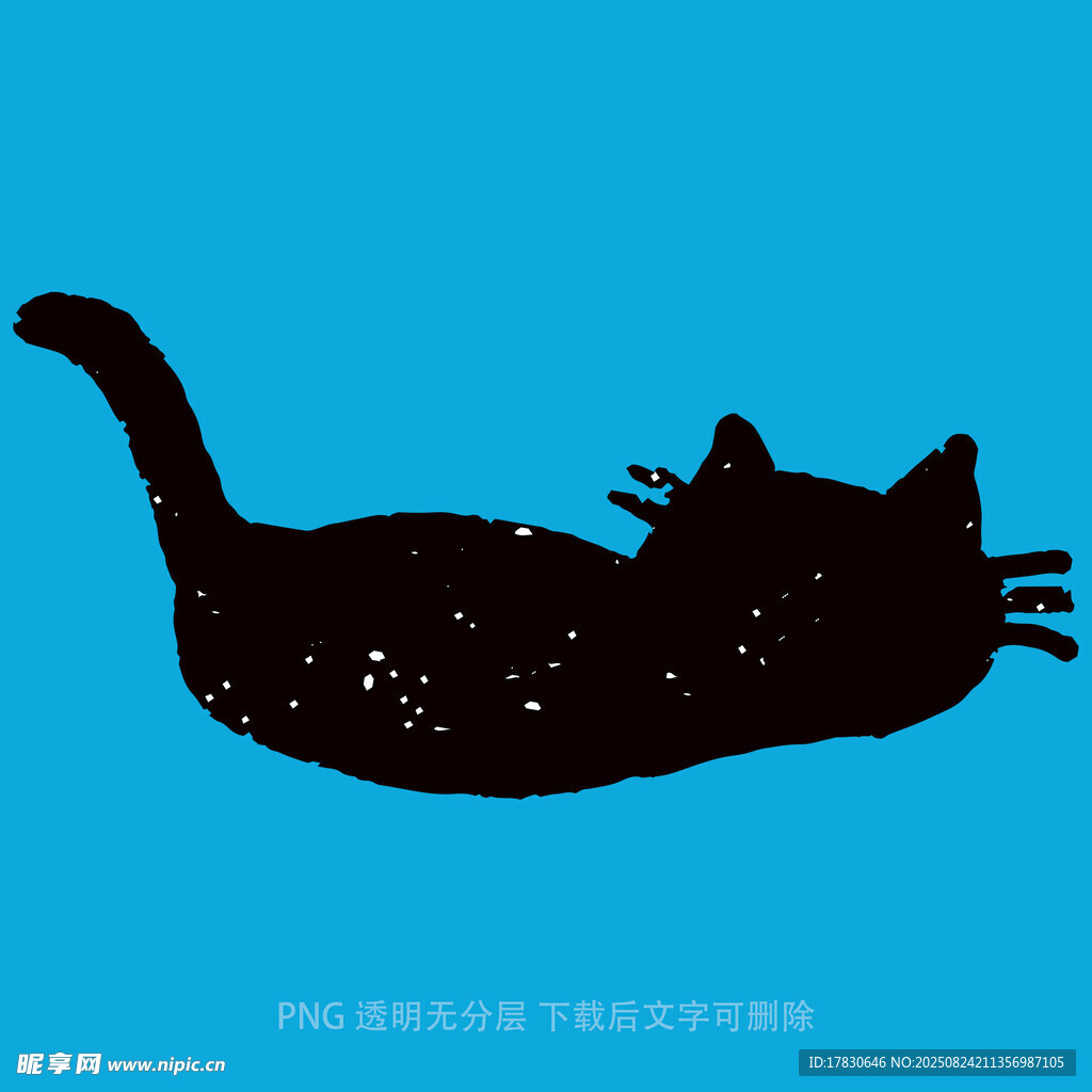 藍色背景上的黑貓剪影