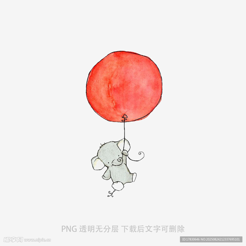 小象牽紅氣球的可愛畫面