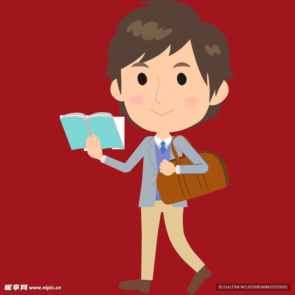 男孩手持書本背著包