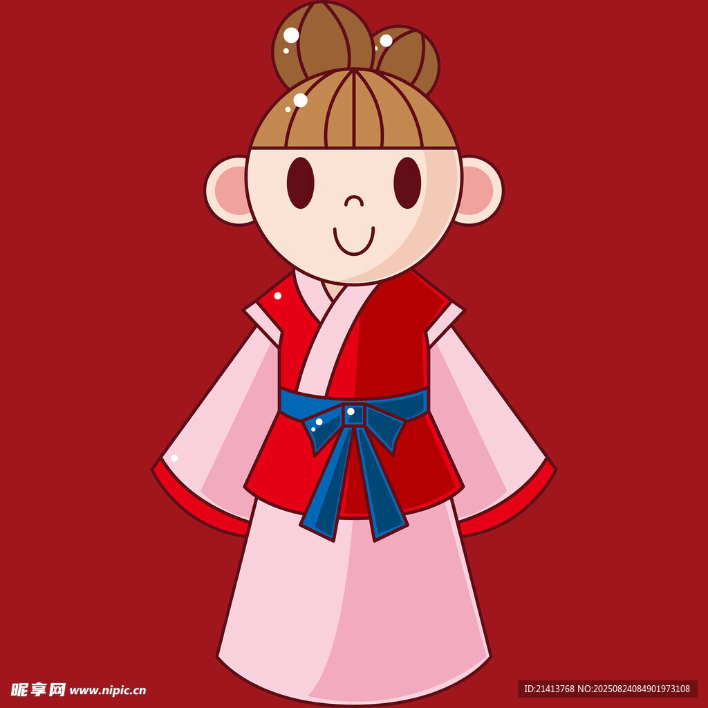 穿漢服的可愛卡通小女孩