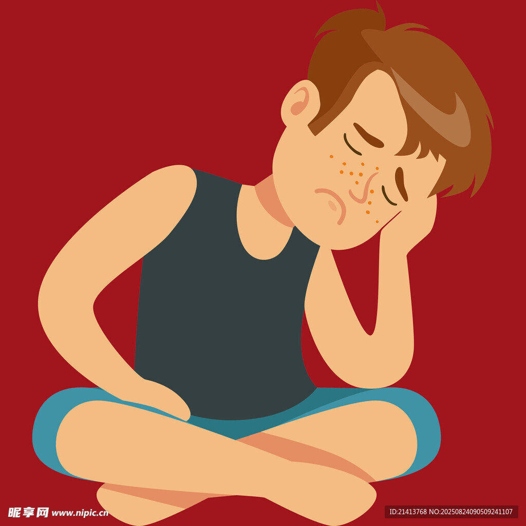 盤腿休息的男孩