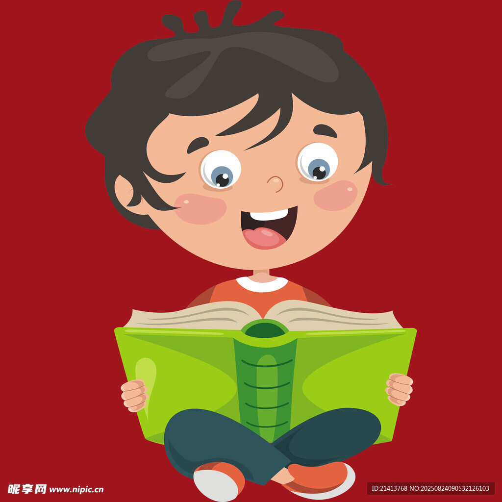 小男孩開心閱讀綠色書籍