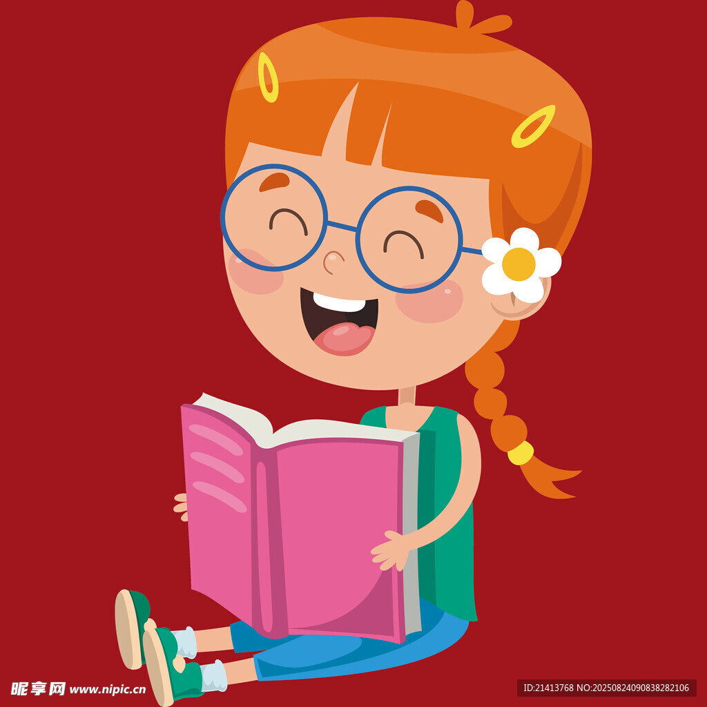 女孩開心閱讀粉色書籍