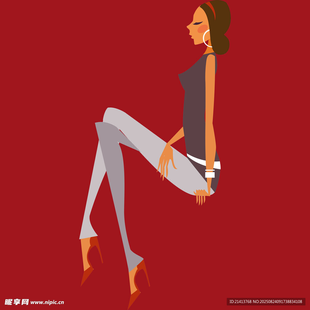 時(shí)尚坐姿女性插畫