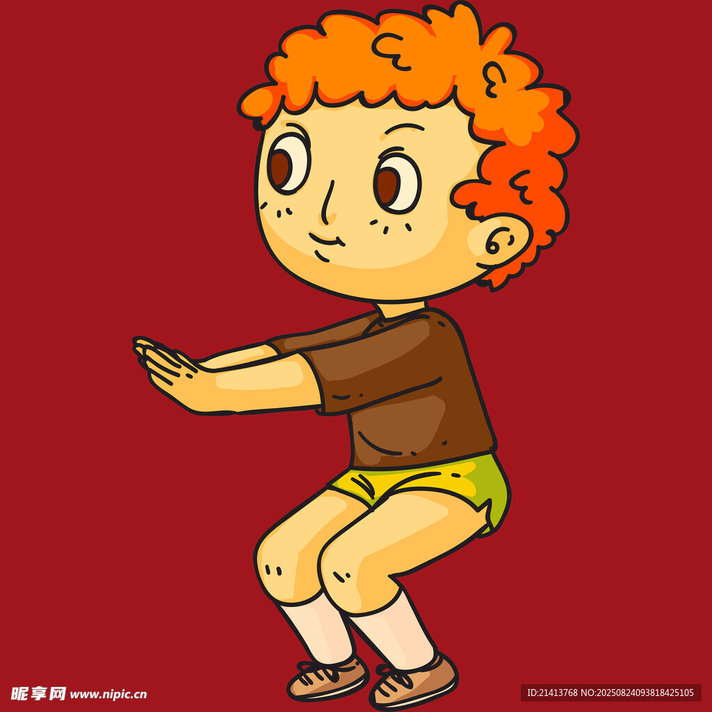 橙色卷發(fā)男孩的運(yùn)動(dòng)姿態(tài)