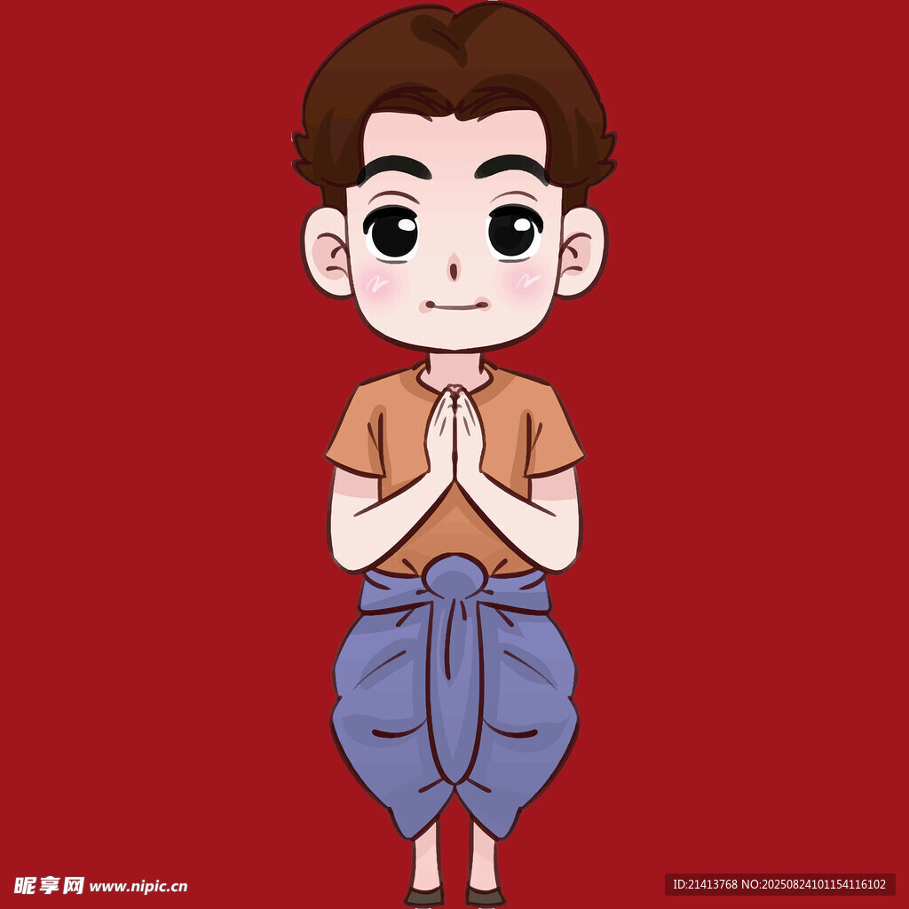 雙手合十的卡通小男孩