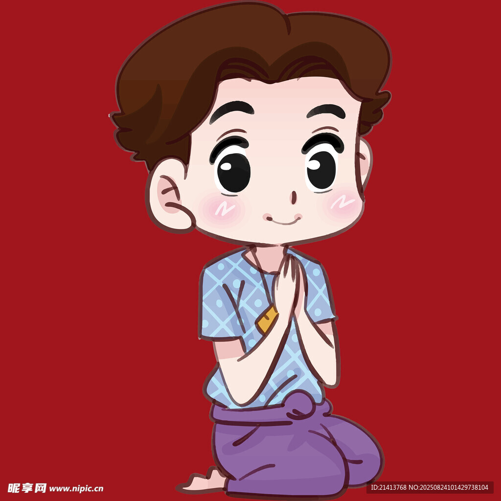 跪地祈禱的卡通小男孩