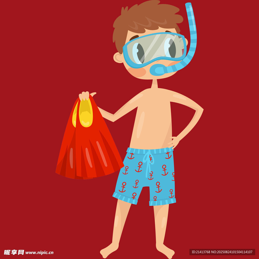穿泳裝手持浮袋的男孩