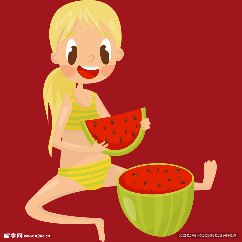 小女孩開心吃西瓜