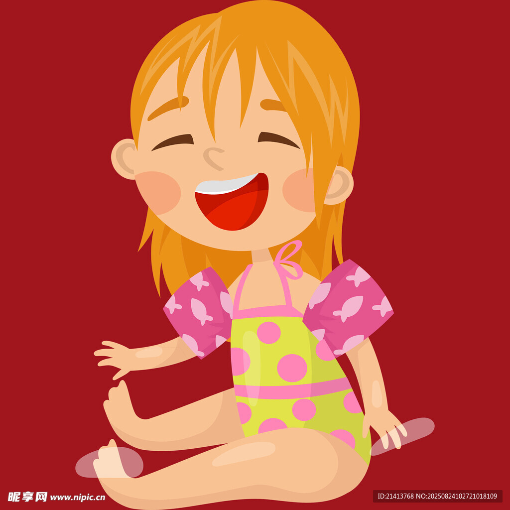 快樂小女孩穿可愛泳衣