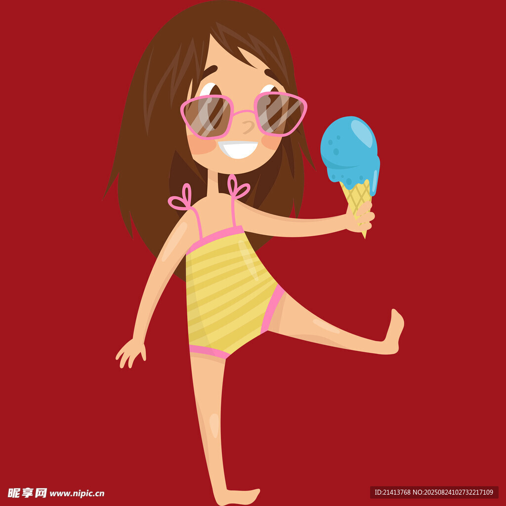女孩夏日手持冰棍歡快起舞