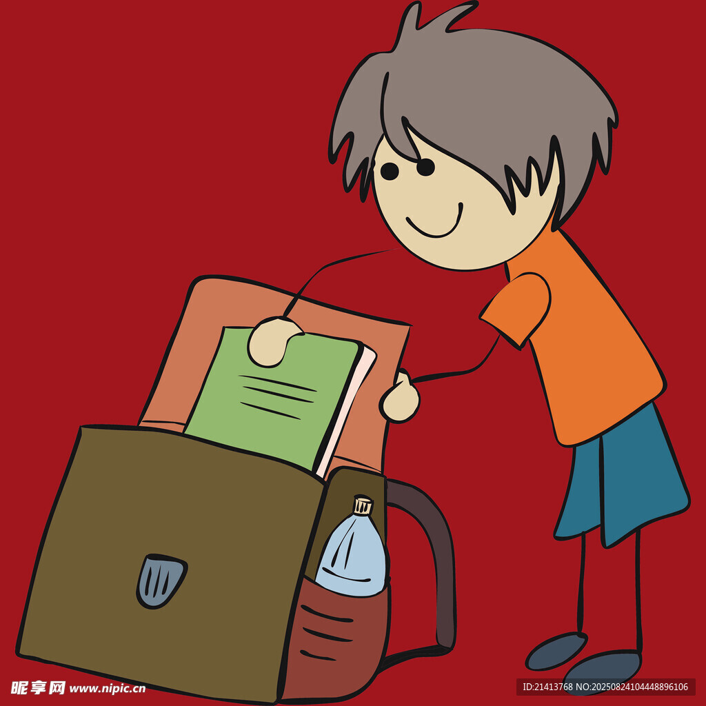 男孩整理書包