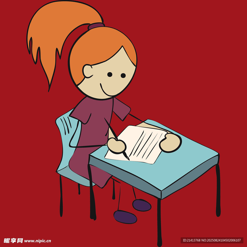 女孩伏案書寫