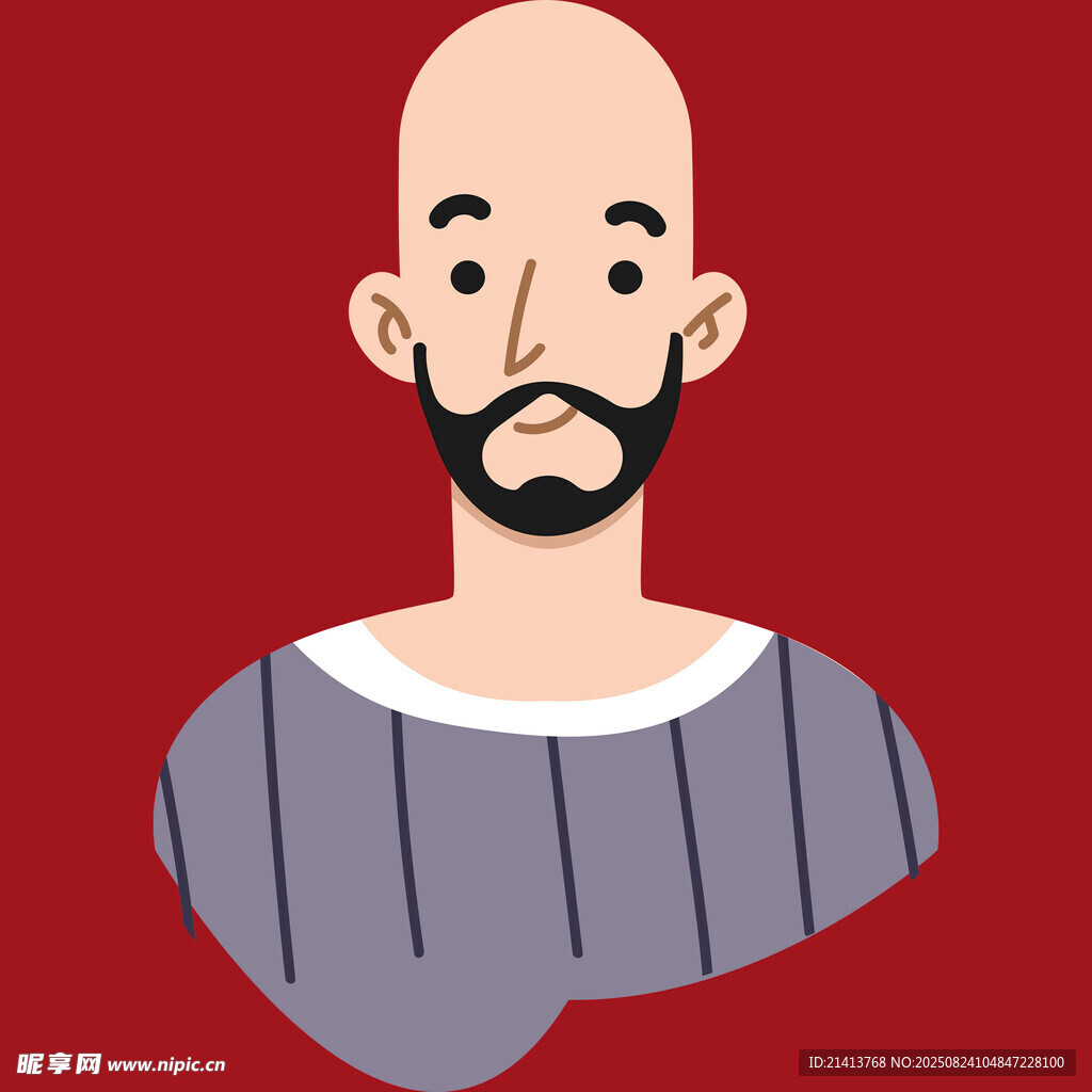 光頭胡須男士頭像插畫