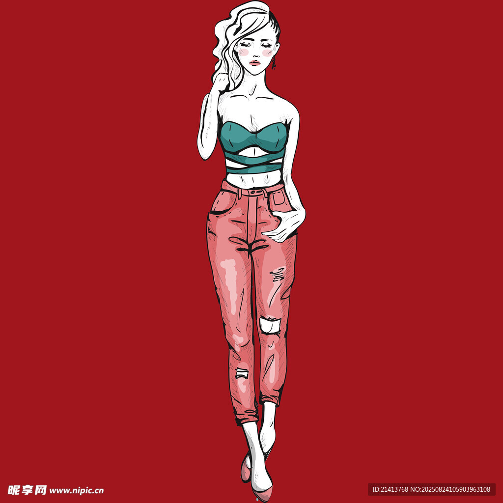時尚女孩穿搭插畫