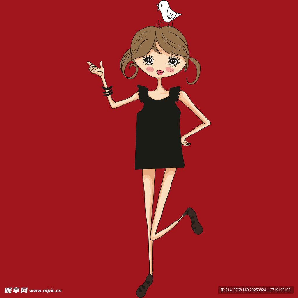 紅衣俏皮女孩單腿站立