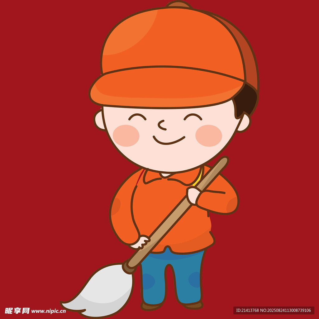 戴帽持鏟的可愛卡通工人