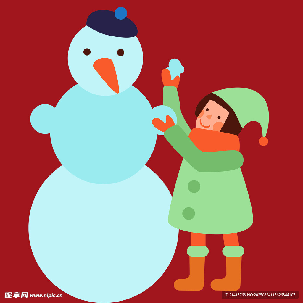 女孩歡樂堆雪人