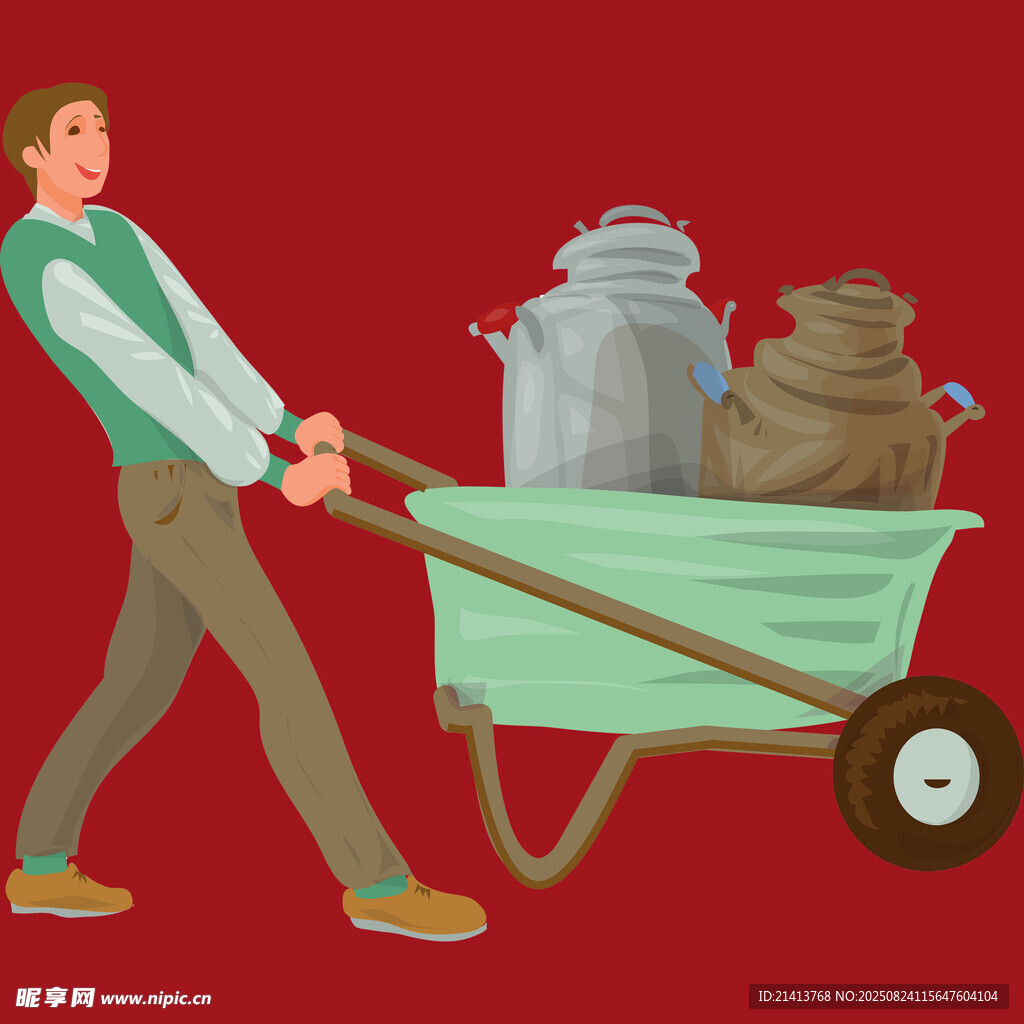 推獨(dú)輪車運(yùn)貨的男子