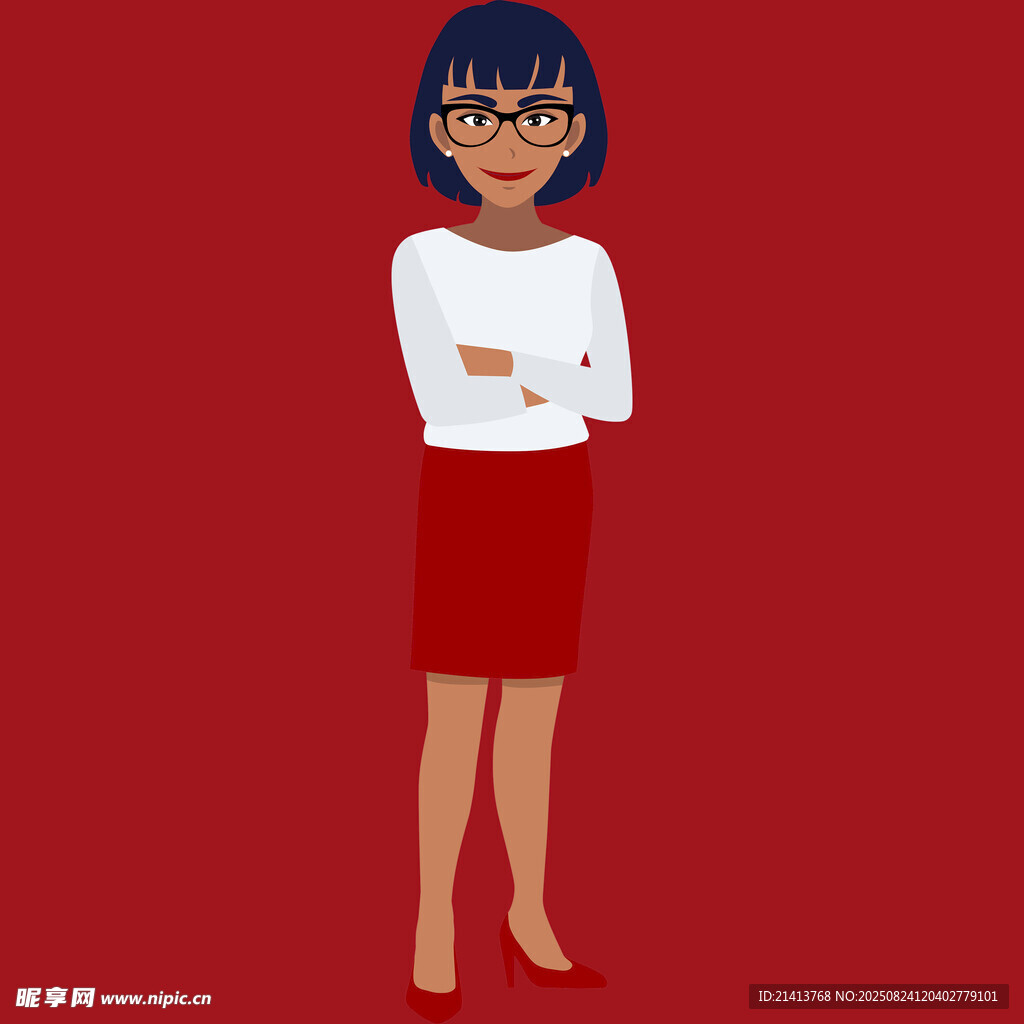 紅衣短裙女士抱臂而立