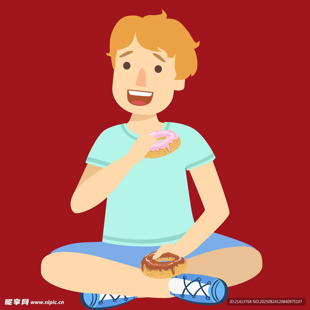 男孩開(kāi)心吃甜甜圈
