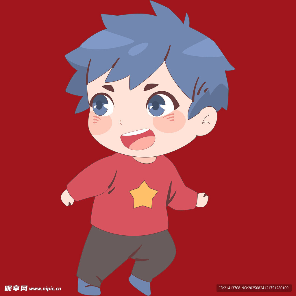 藍發(fā)萌娃開心奔跑