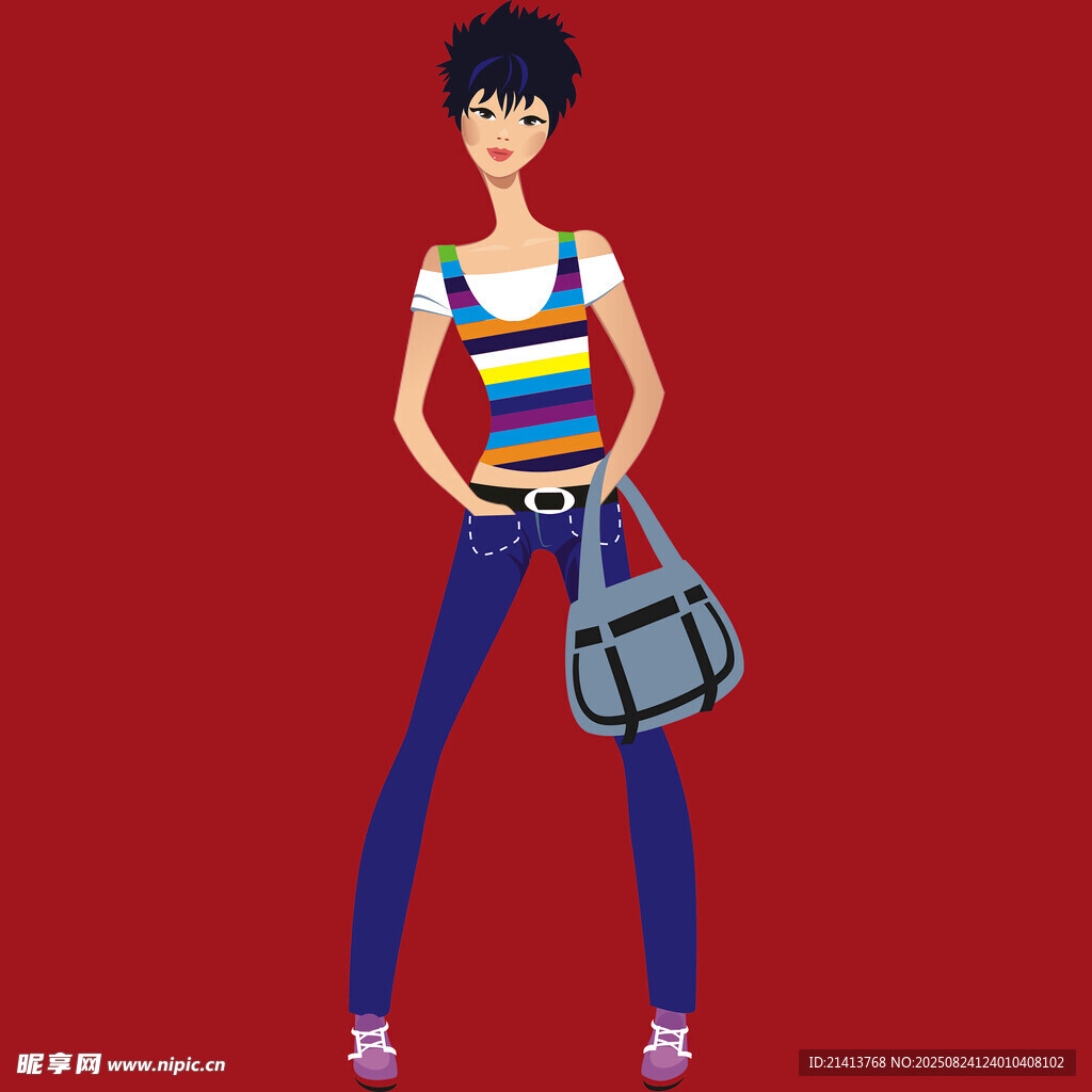 時尚女孩手提包穿搭展示