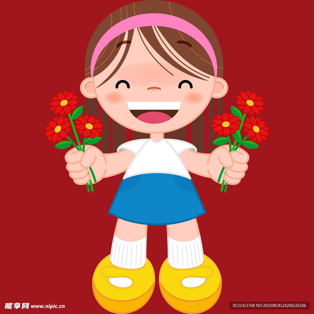 手持花束的快樂小女孩