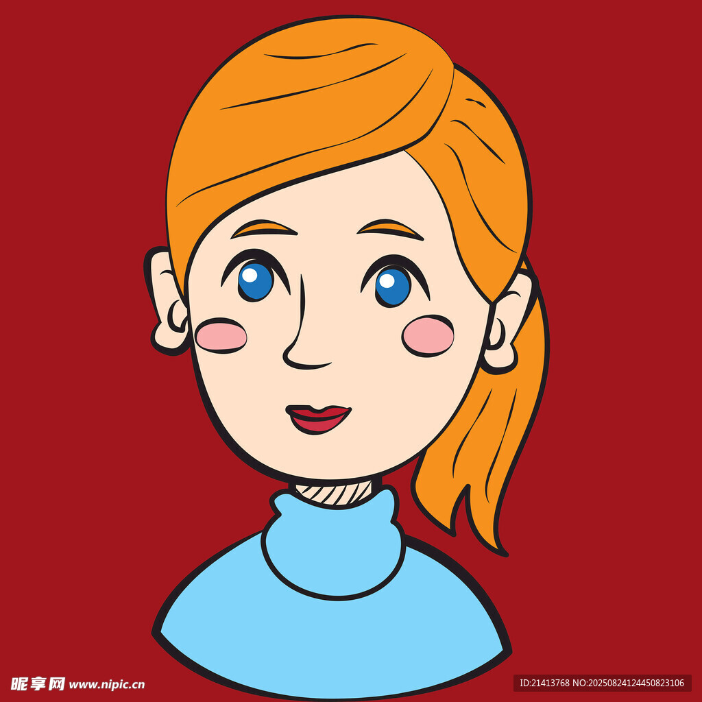 紅發(fā)藍(lán)衣卡通女孩頭像