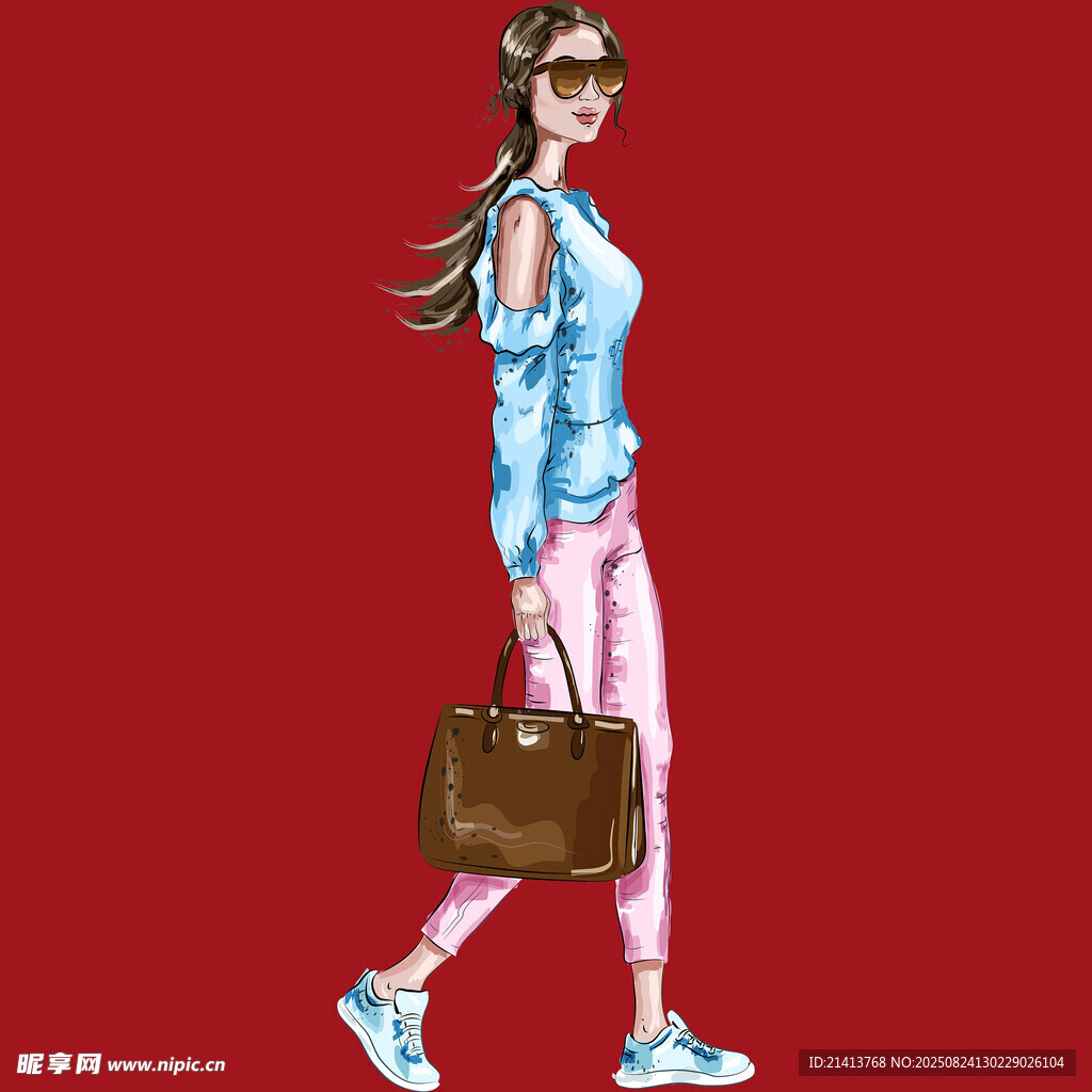 時(shí)尚女子拎包漫步