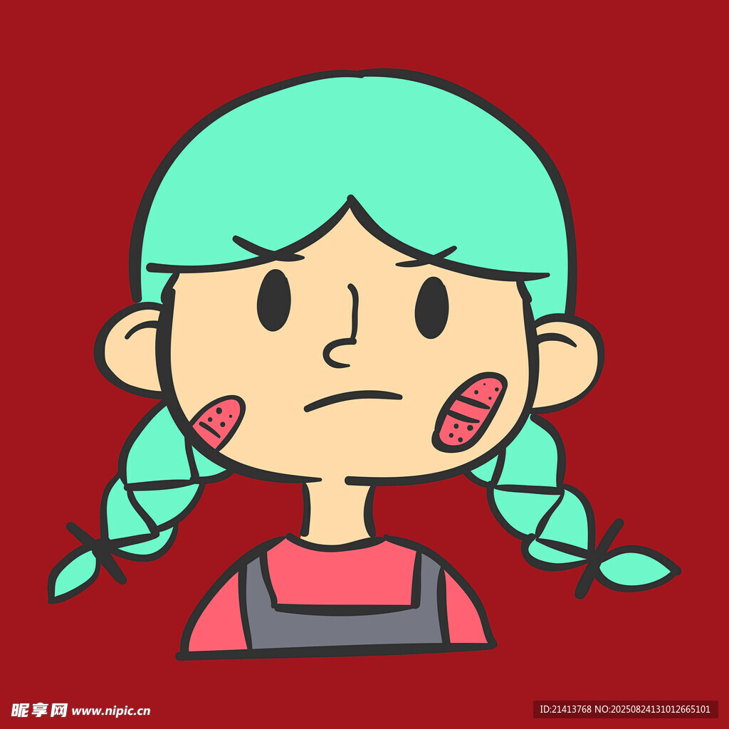 臉頰貼創(chuàng)可貼的卡通女孩
