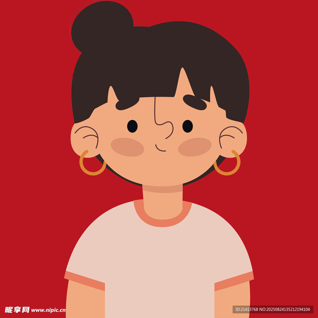 扎發(fā)髻的可愛卡通女孩