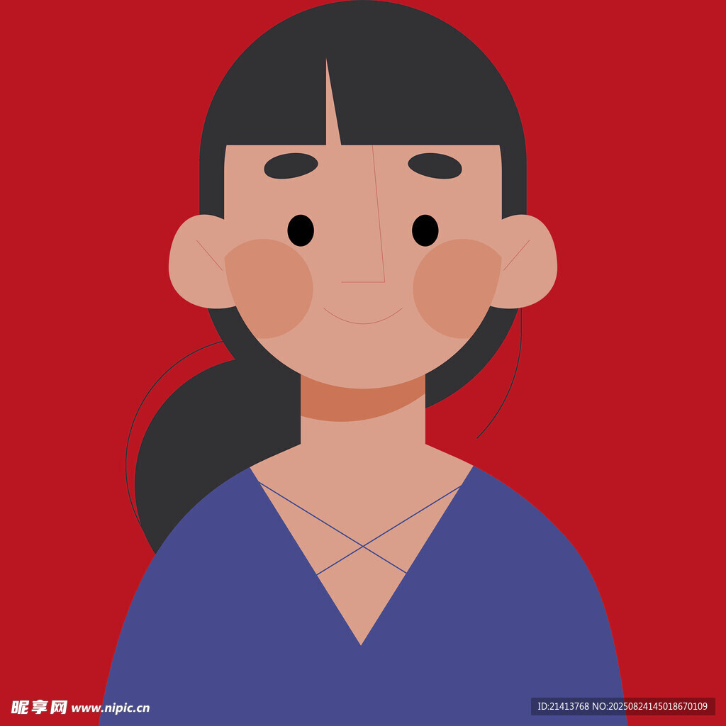 扎馬尾的藍(lán)衣女性形象